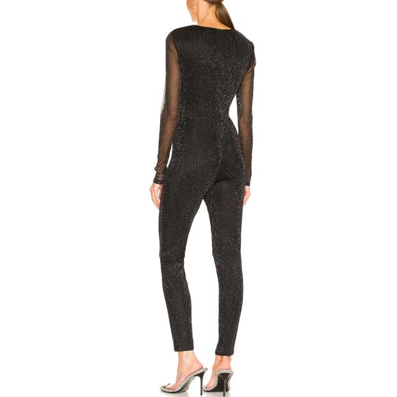 NBD Black Catsuit  Jumpsuit MEDIUM Glitter Cocktail Designer Revolve $228 NEW - Picture 2 of 9